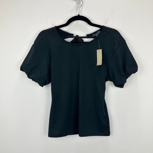 J.Crew Open Back Puff Sleeve Top Stretch Cotton Satin Bow Preppy XS NWT - Picture 5 of 13